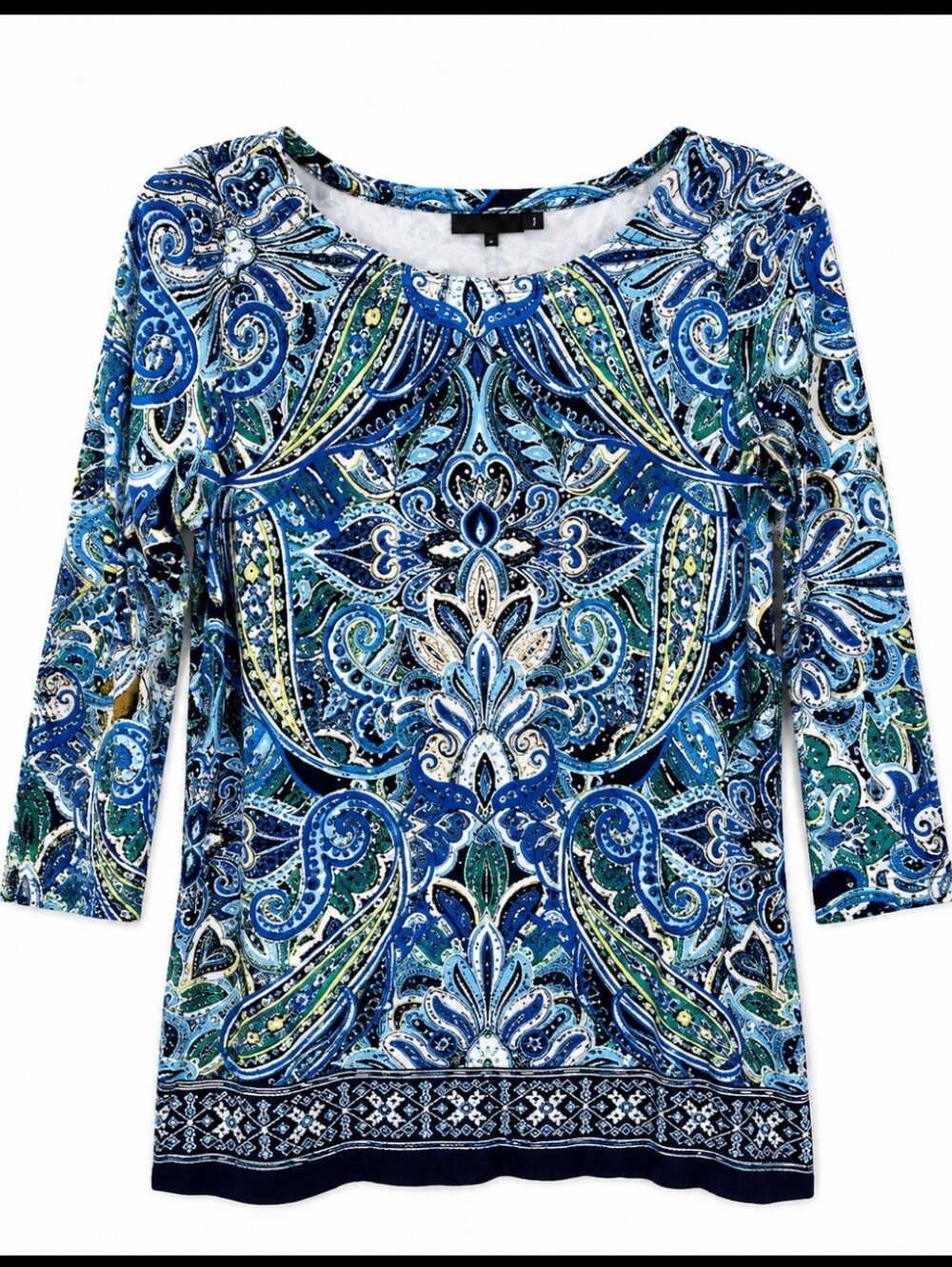 Rafaella Blue Green Paisley Cotton Pullover Top Sz Med